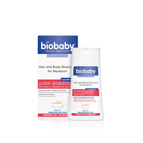 

BIOBABY Шампунь для новорожденных Hair and Body Shampoo For Newborn Ultra Sensitive 200, Шампунь для новорожденных Hair and Body Shampoo For Newborn Ultra Sensitive