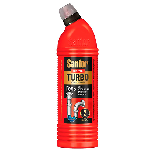 

САНФОР Для труб Средство для очистки канализационных труб TURBO 2 минуты 750.0, Для труб Средство для очистки канализационных труб TURBO 2 минуты