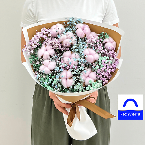 

ЛЭТУАЛЬ FLOWERS Букет из разноцветной гипсофлилы и хлопка, "Цветочное суфле", Букет из разноцветной гипсофлилы и хлопка, "Цветочное суфле"