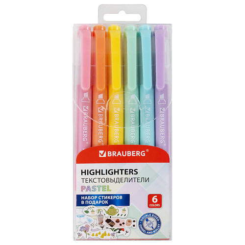 

BRAUBERG Текстовыделители PASTEL двусторонние 6 цветов, Текстовыделители PASTEL двусторонние 6 цветов