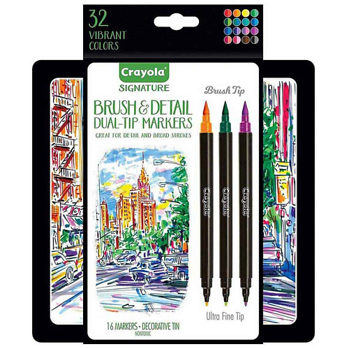

CRAYOLA Двусторонние фломастеры в металлическом кейсе Brush & Detail Double Tip 16.0, Двусторонние фломастеры в металлическом кейсе Brush & Detail Double Tip