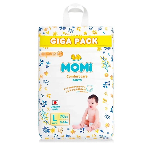 

MOMI Подгузники-трусики "Comfort Care" размер L 9-14 кг giga упаковка 70.0, Подгузники-трусики "Comfort Care" размер L 9-14 кг giga упаковка