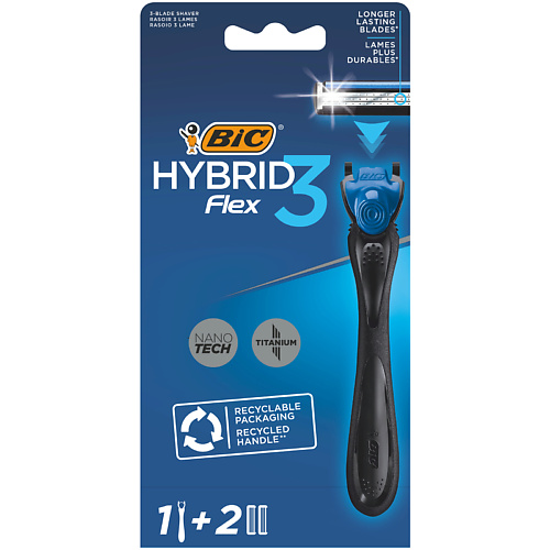 

BIC Мужская бритва 3 лезвия Hybrid 3 Flex + 2 сменные кассеты 52.0, Мужская бритва 3 лезвия Hybrid 3 Flex + 2 сменные кассеты