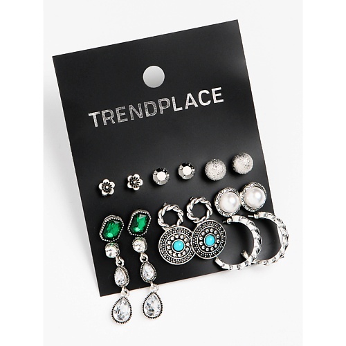Набор серег TRENDPLACE Набор серьги пусеты кольца бижутерия под серебро