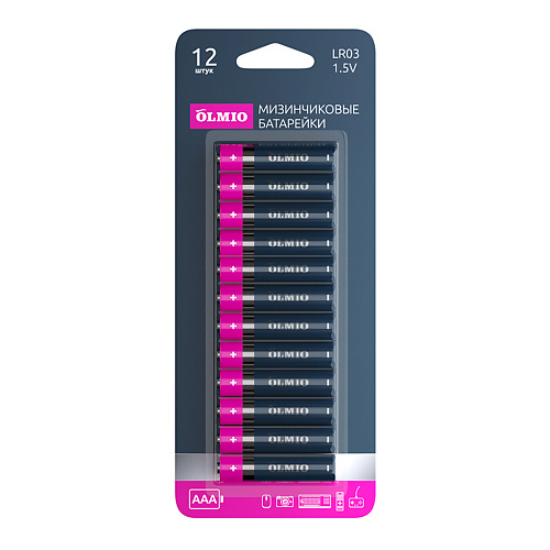 

OLMIO Батарейки AAA/LR03 12 щелочные 1.0, Батарейки AAA/LR03 12 щелочные