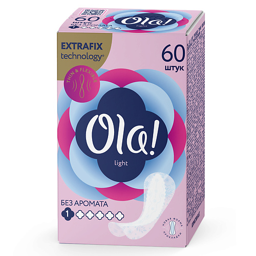 

OLA! Женские ежедневные ультратонкие прокладки Light, без аромата 60.0, Женские ежедневные ультратонкие прокладки Light, без аромата