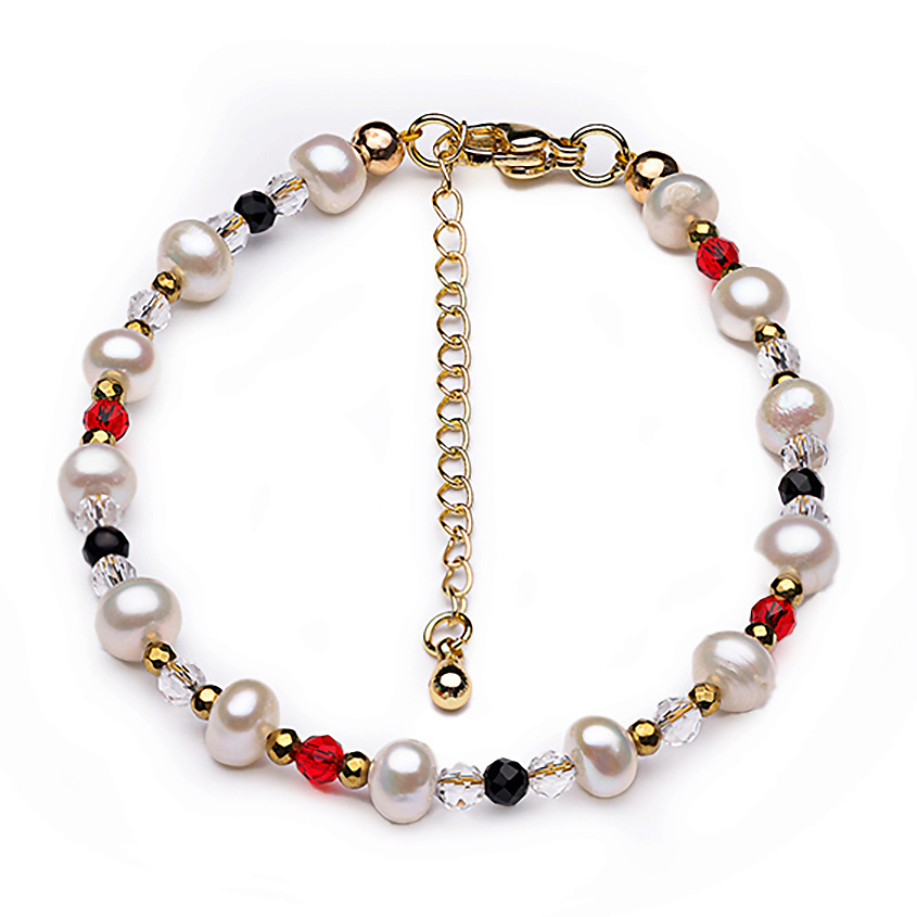 Изображение товара MILETTA Браслет женский на руку из натуральных камней Жемчуг белый шпинель гематит, цвет: Красный, размер: 17,5+5 см