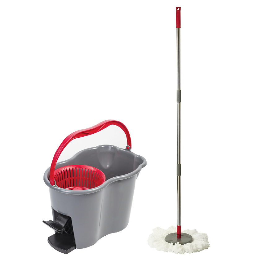 Изображение товара LAIMA Набор для уборки, ведро 14л/7л с отжимом, швабра с круглой насадкой, Серый, 1 шт.