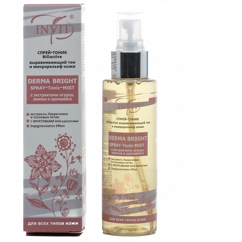 Изображение товара INVIT Спрей-тоник выравнивающий тон и микрорельеф кожи Derma Bright, 110 мл
