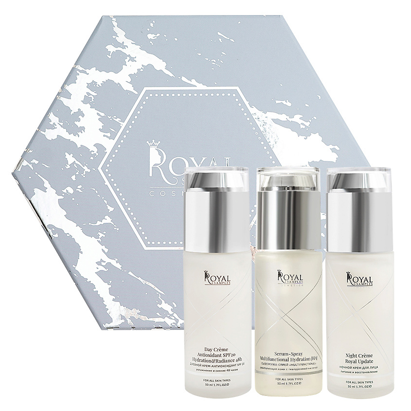 Изображение товара ROYAL SAMPLES Косметический набор Perfect Skin 24/7 (крем ночной+крем дневной SPF 20 + сыворотка), 50 мл х 3 шт