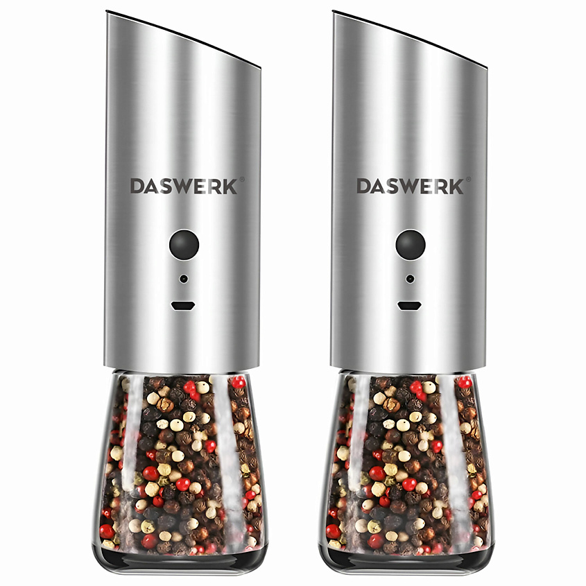 Изображение товара Набор гравитационных мельниц DASWERK для соли и специй электрические серебряные