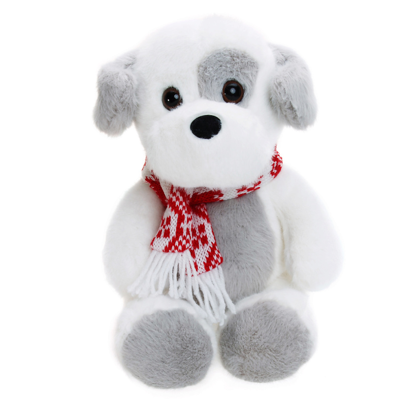 Изображение товара GULLIVER Мягкая игрушка Собачка серо-белая 23 см с шарфиком Снежок, Белый