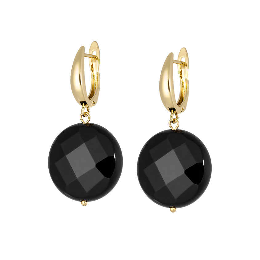 Изображение товара KOSHIKA Серьги Крупные с черным Агатом (ониксом), цвет: золотой