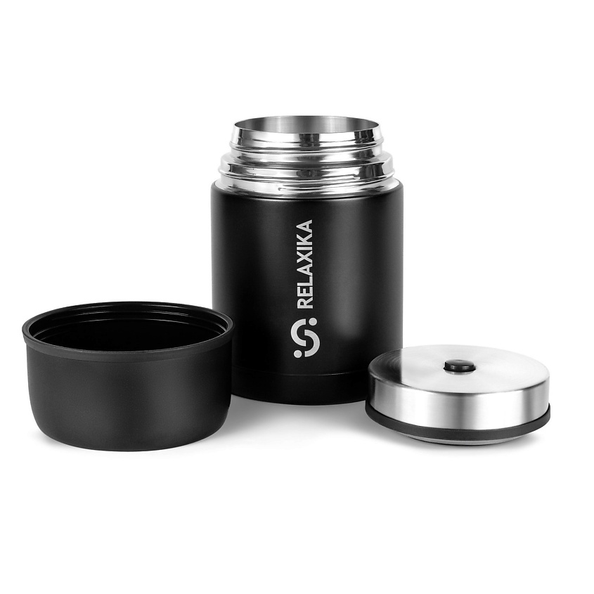 Изображение товара RELAXIKA Термос 700 мл для еды с широким горлом металлический, Черный