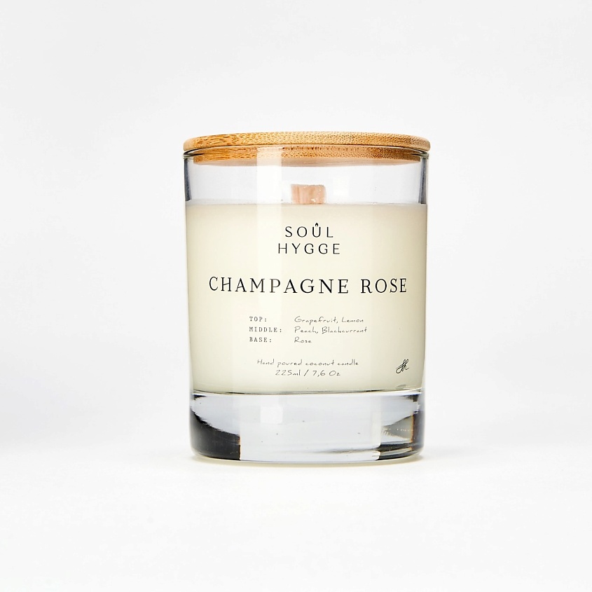 Изображение товара SOUL HYGGE Ароматическая свеча CHAMPAGNE ROSÉ с деревянным фитилем, 225 мл