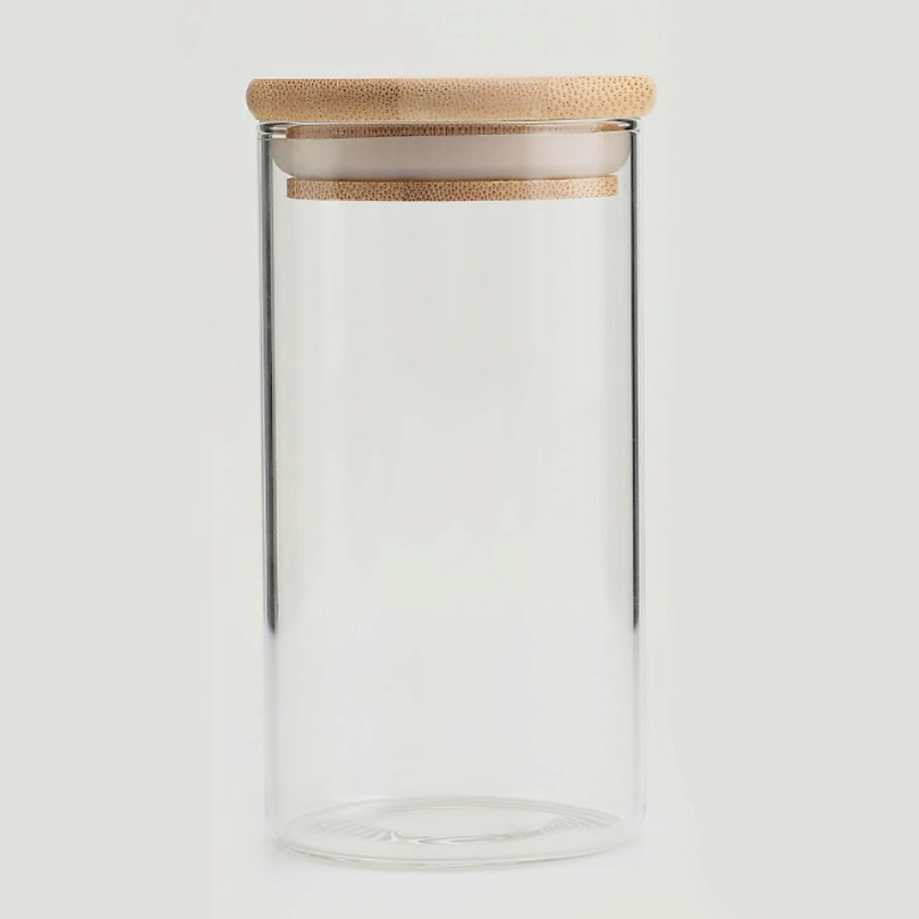Изображение товара Крепкая прозрачная банка для хранения с деревянной крышкой 300 мл