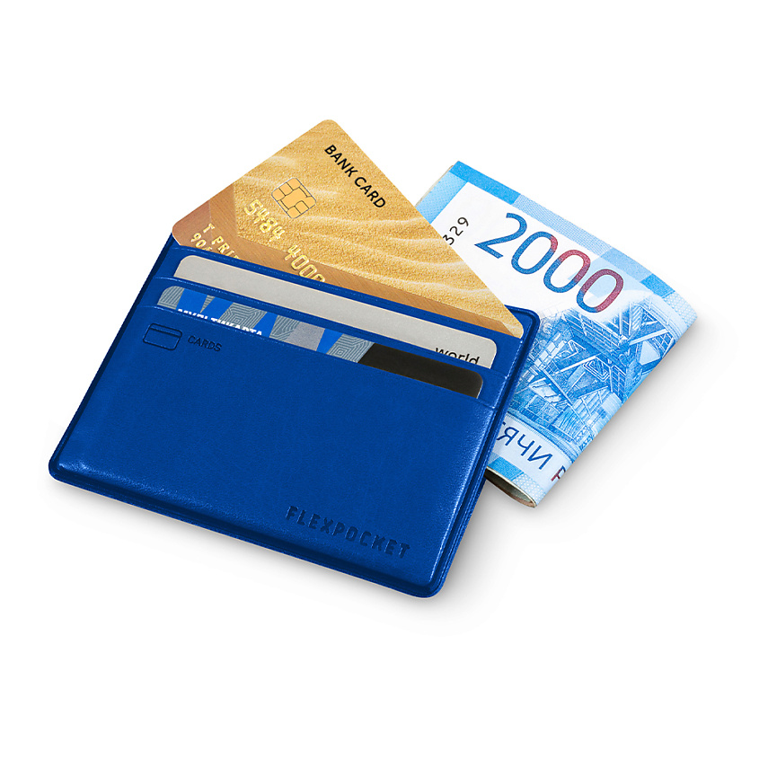 Изображение товара FLEXPOCKET Чехол из экокожи для шести пластиковых карт и отделением для купюр, цвет: Синий