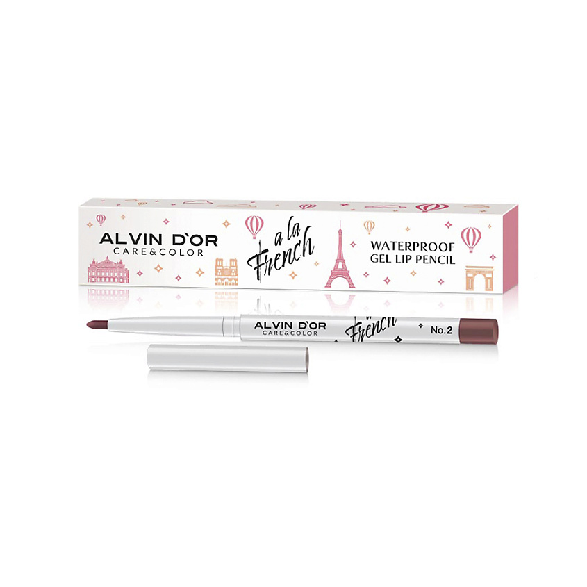 Изображение товара ALVIN D’OR Водостойкий гелевый карандаш для губ WATERPROOF GEL LIP PENCIL A LA FRENCH, 02 Wine (винный)