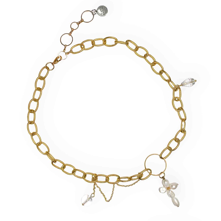 Изображение товара KOKOSHNIKI Колье-цепочка золотое с жемчужным крестиком, цвет: Бежевый