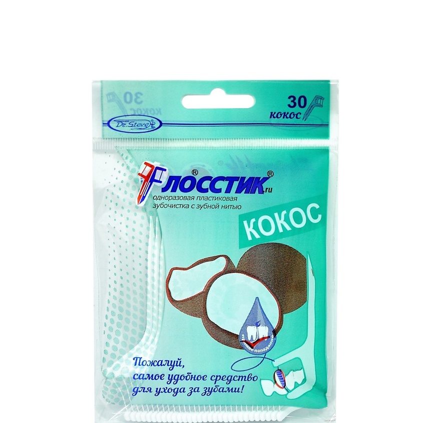 Изображение товара ФЛОССТИК Зубочистка с нитью Кокос, 30 шт.