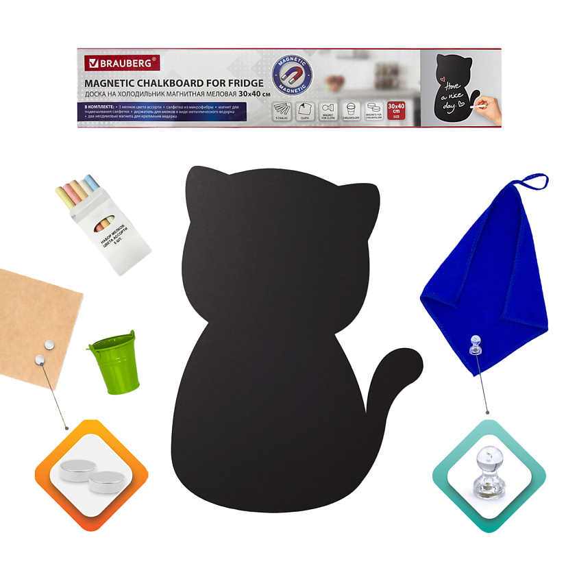Изображение товара BRAUBERG Доска на холодильник магнитно-меловая "Pussy Cat", 1 шт.