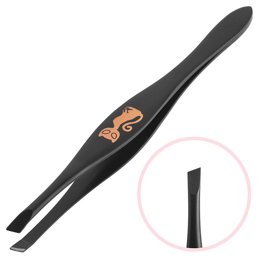 Изображение товара EVABOND Пинцет для бровей черный скошенный Cat 1 шт профессиональный и домашний