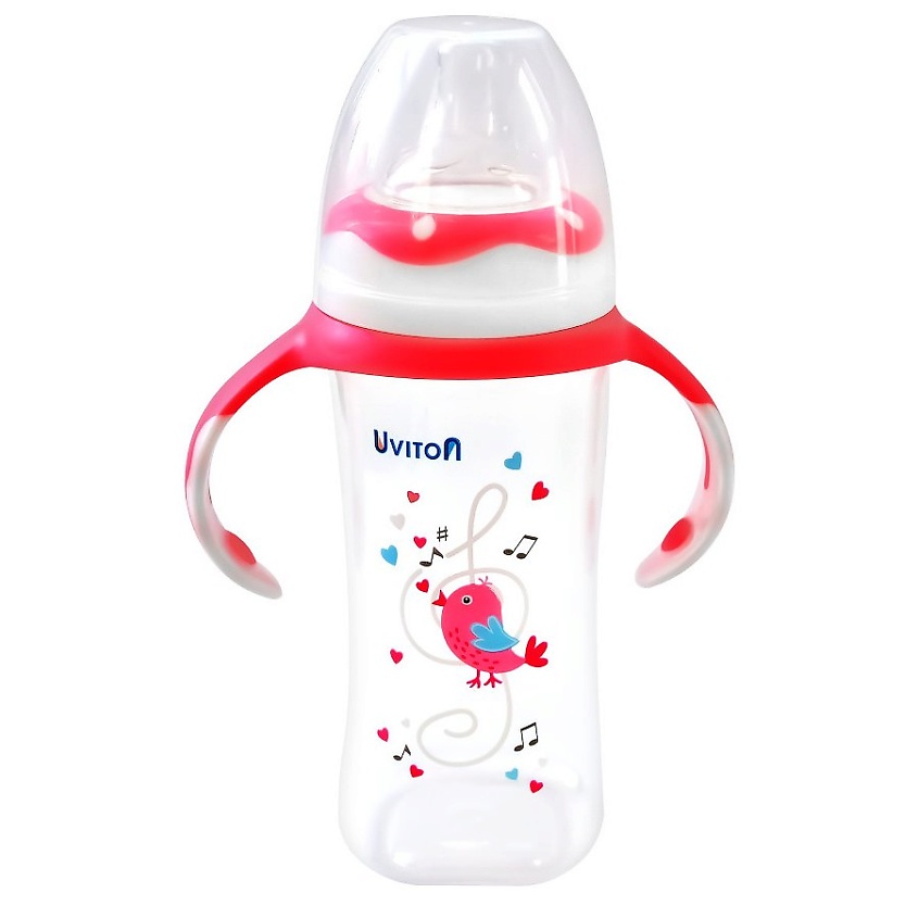 Изображение товара UVITON Бутылочка с широким горлышком 270 мл с ручками, цвет: Розовый
