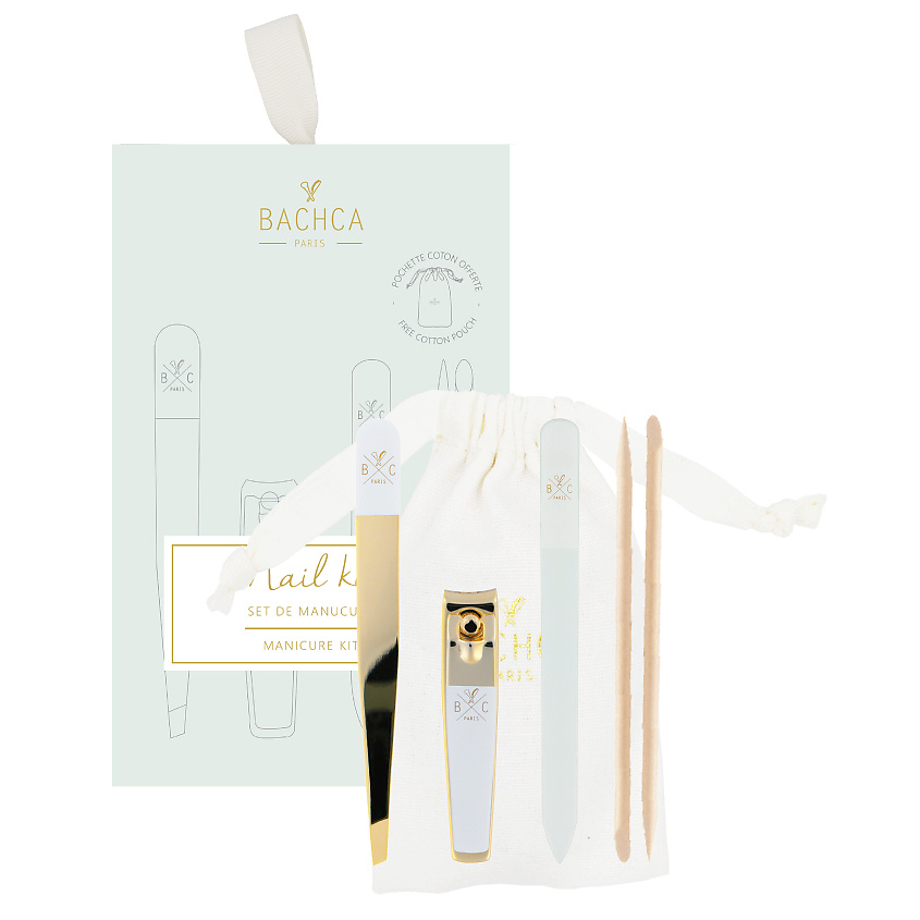Изображение товара Набор для маникюра BACHCA 4 инструмента - кусачки, пинцет, палочки, пилочка из стекла