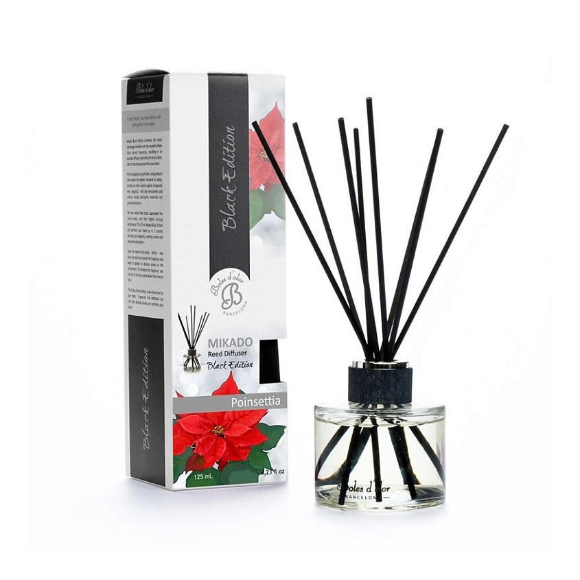 Изображение товара BOLES D'OLOR Диффузор с палочками Пуансеттия Poinsettia (Black Edition), 125 мл