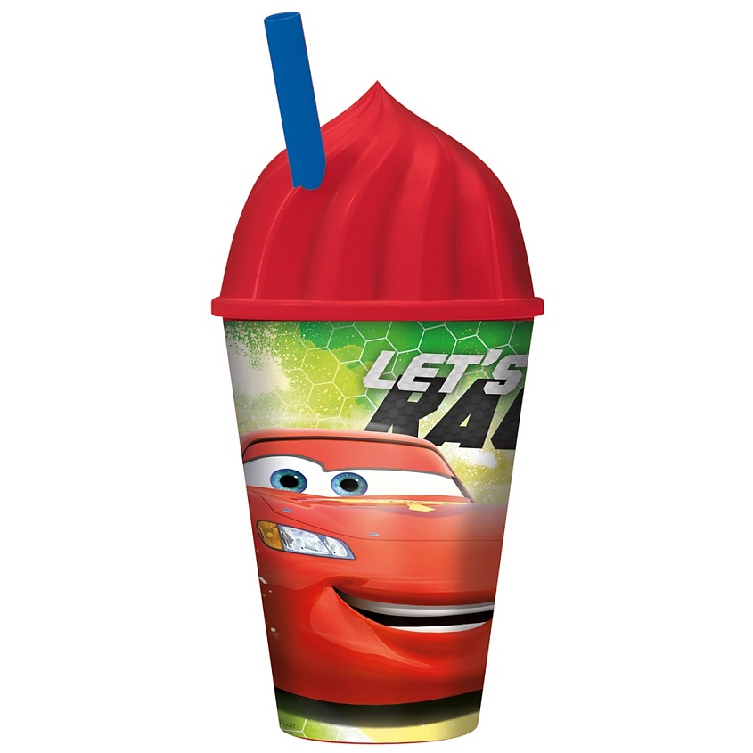 Изображение товара STOR Стакан пластиковый с соломинкой и крышкой в виде мороженного 430 мл. "Тачки Грани гонок", 1 шт