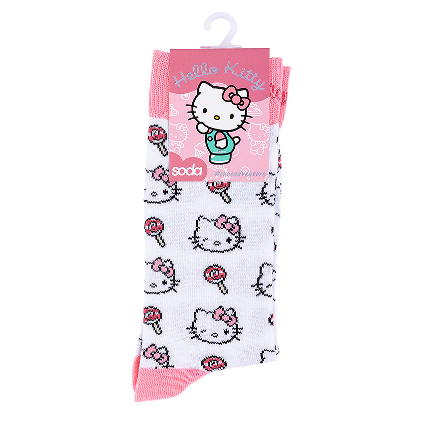 Изображение товара Женские носки SODA Hello Kitty белые высокие размеры 36-39 стильные и уютные