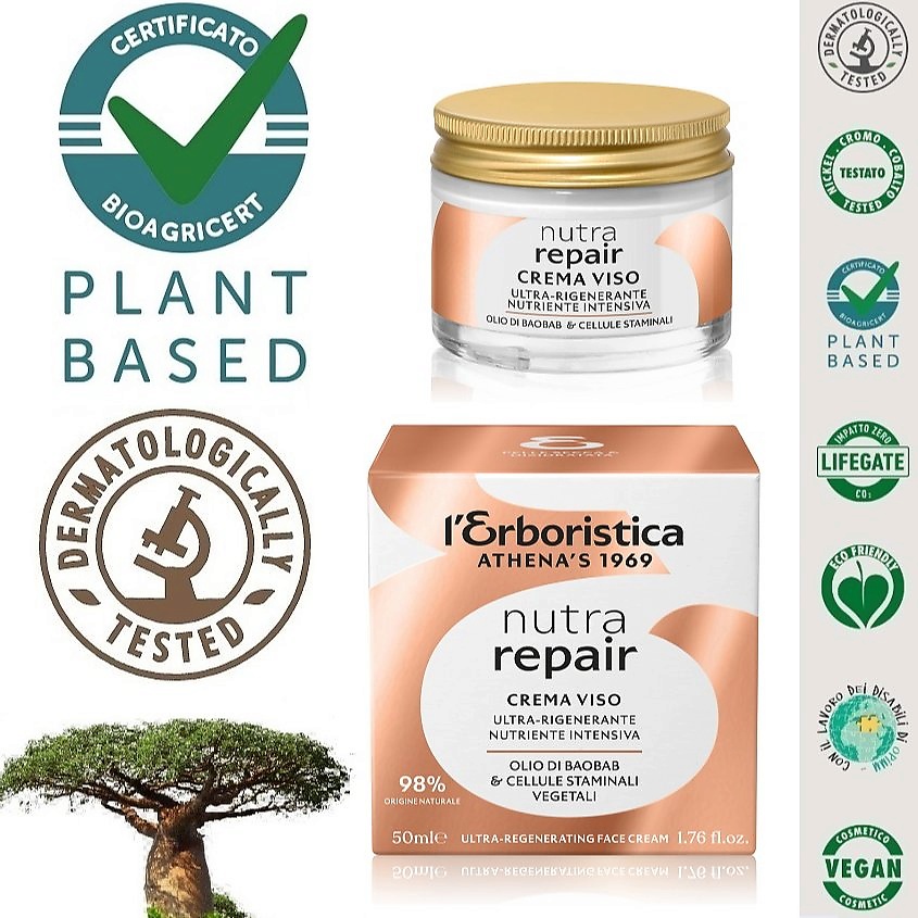 Изображение товара L`ERBORISTICA Натуральный крем для лица с органическим маслом и стволовыми клетками Баобаб, 50 мл