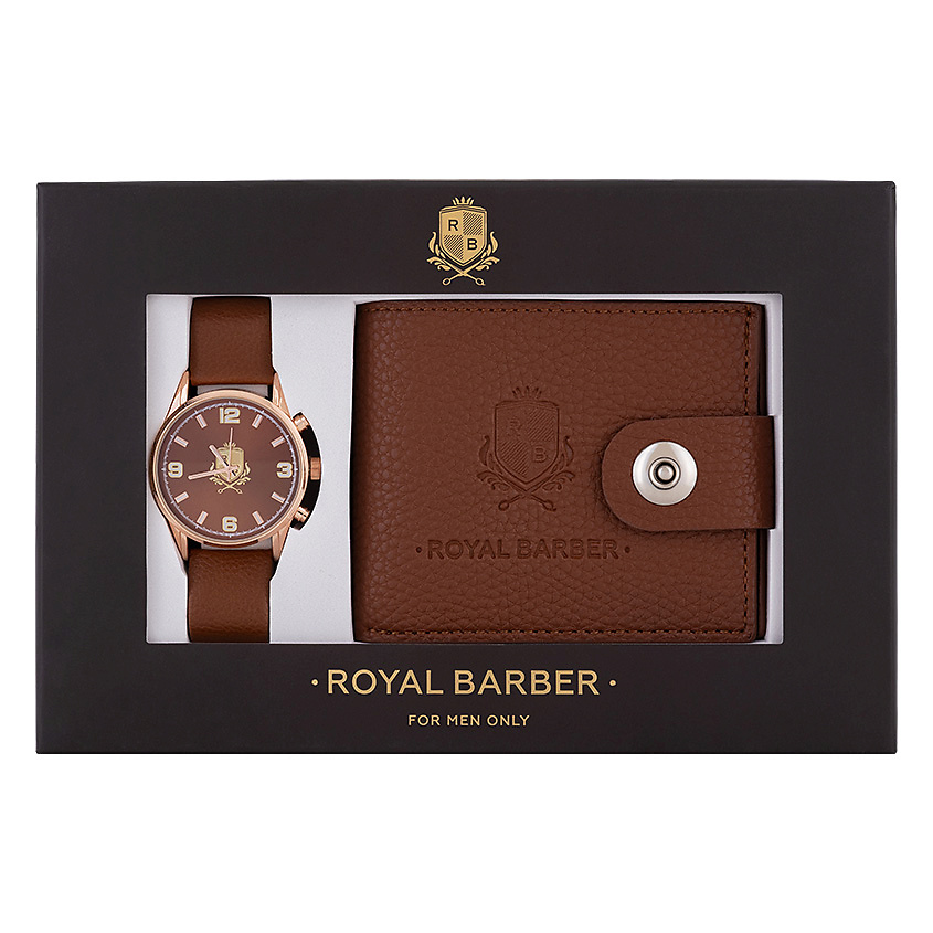 Изображение товара ROYAL BARBER Набор аксессуаров с часами и кошельком Коричневый, 2 предмета