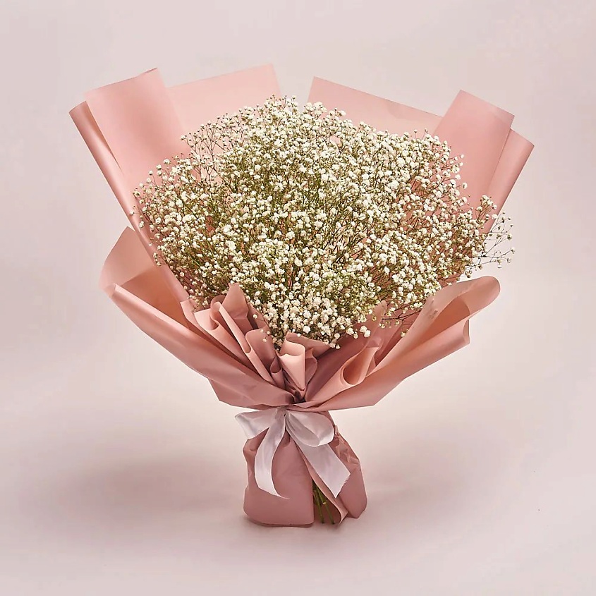 Изображение товара AZALIANOW ЦВЕТЫ. ПОДАРКИ. ДЕКОР Букет из 15 белых гипсофил в кремовой пленке, Букеты и композиции из живых цветов могут на несколько тонов отличаться от изображений. Часть цвета искажается в зависимости от настроек экрана.