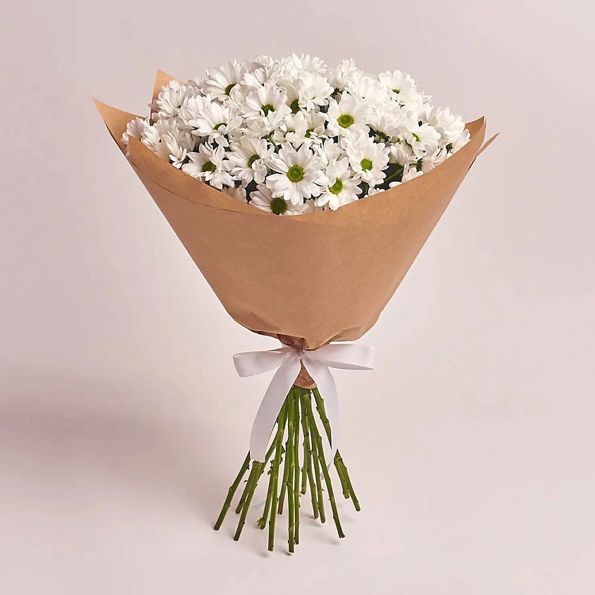 Изображение товара AZALIANOW ЦВЕТЫ. ПОДАРКИ. ДЕКОР Букет из 15 кустовых белых хризантем ромашек в крафт-бумаге, Букеты и композиции из живых цветов могут на несколько тонов отличаться от изображений. Часть цвета искажается в зависимости от настроек экрана.
