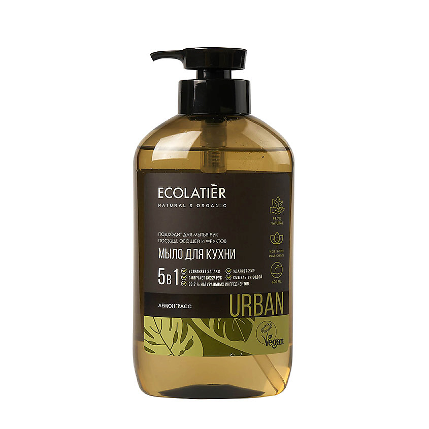 Изображение товара ECOLATIER Жидкое мыло для рук ЛЕМОНГРАСC кухонное, 600 мл