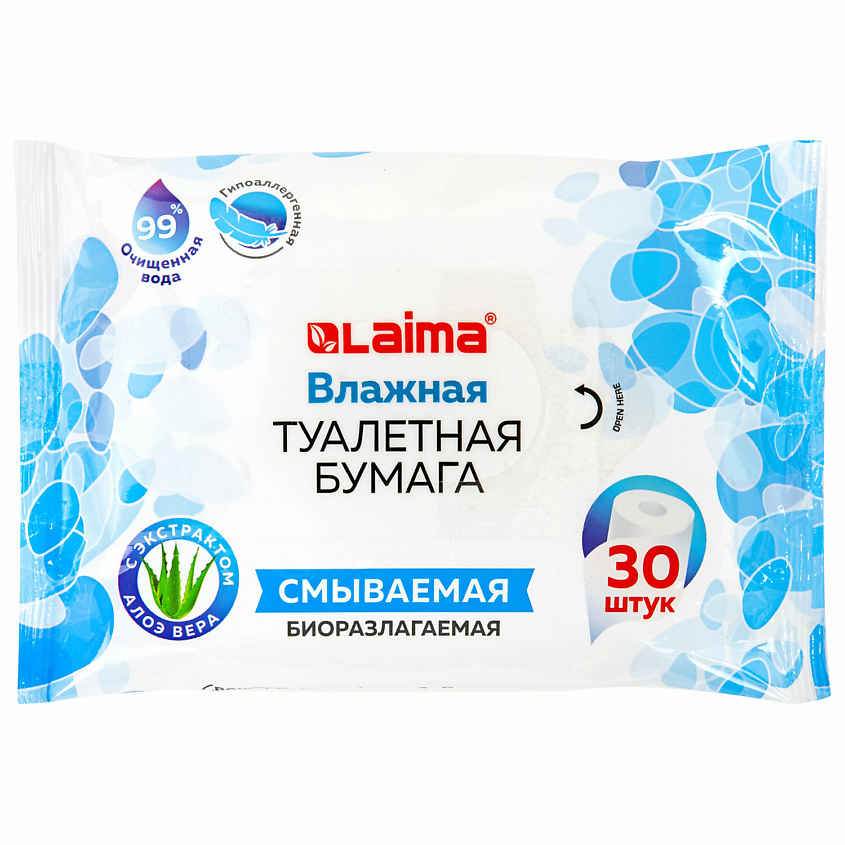 Изображение товара Влажная туалетная бумага LAIMA 30 шт, мягкая и безопасная для смыва