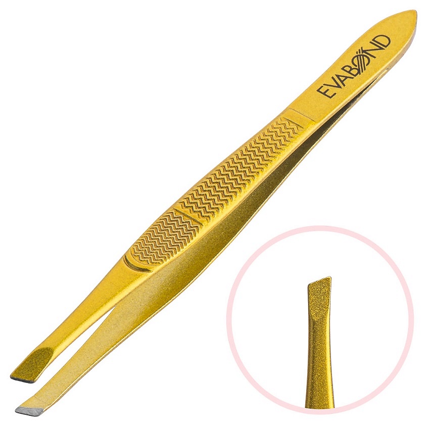 Изображение товара EVABOND Пинцет для бровей скошенный, золотой, 1шт