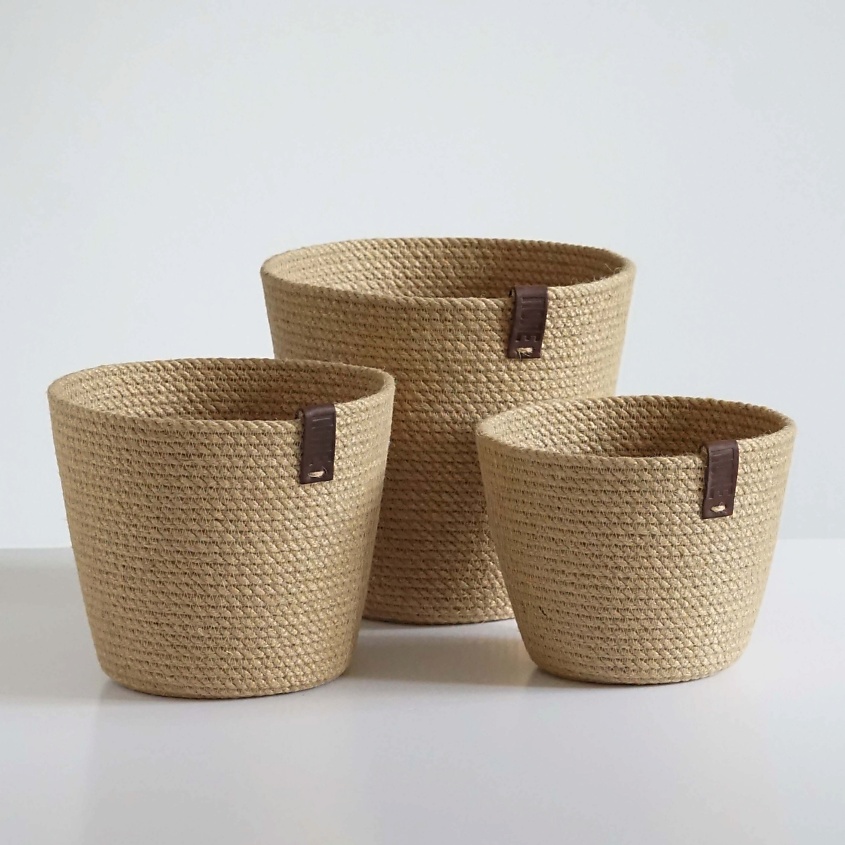 Изображение товара ПОЛЕ Набор из трех корзин для растений, Бежевый
