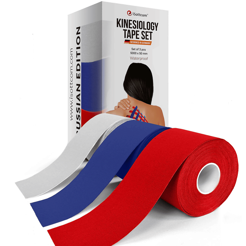 Изображение товара Кинезио тейп для тела iSottcom набор из 3 шт по 5 м мягкий хлопковый ортопедический