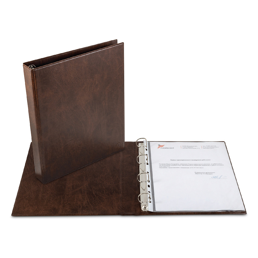 Изображение товара Канцелярская папка-регистратор из эко кожи FLEXPOCKET А5 коричневая