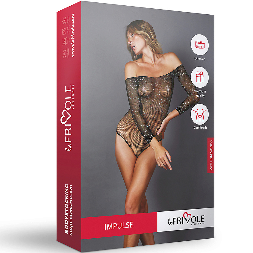 Изображение товара LE FRIVOLE Боди искрящийся стразами c длинными рукавами Spark, цвет: Черный, размер: S-L