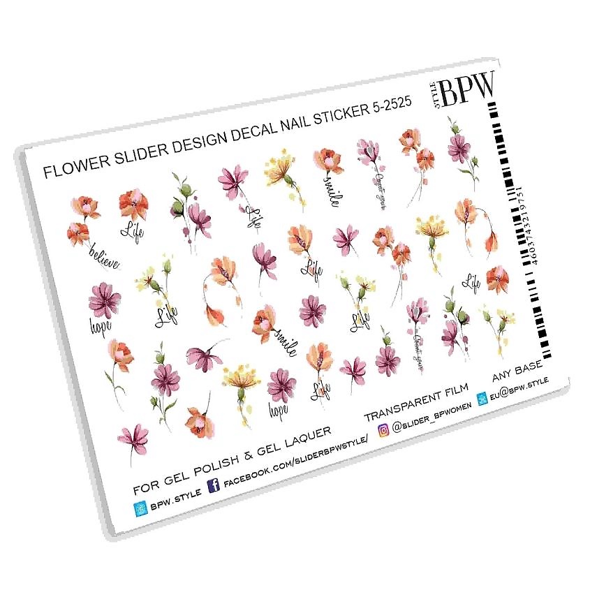 Изображение товара BPW.STYLE Слайдер-дизайн Цветы и нежные надписи для ногтей 1 шт