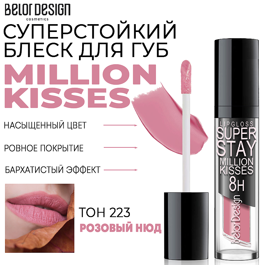 Изображение товара Стойкий блеск для губ Million kisses розовый нюд BELOR DESIGN