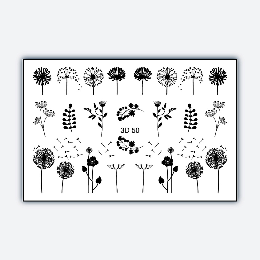 Изображение товара FREEDECOR Объемный 3D слайдер дизайн Одуванчики черные 1 шт для ногтей