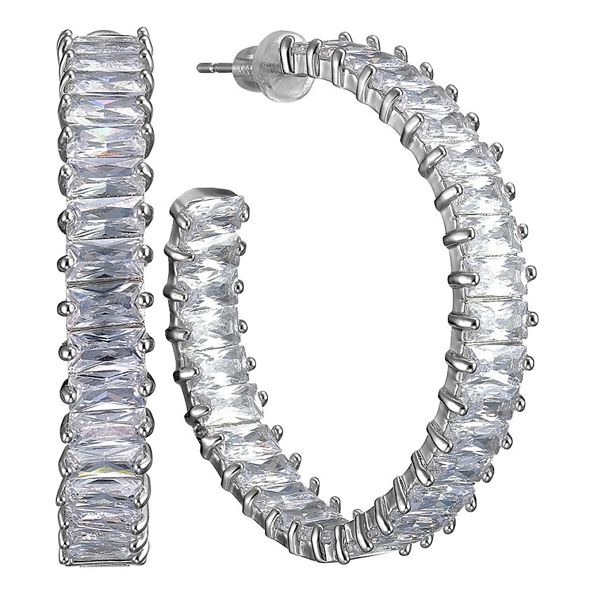 Изображение товара UVI JEWELLERY Серебристые серьги конго с прозрачными кристаллами огранки багет, Серебряный