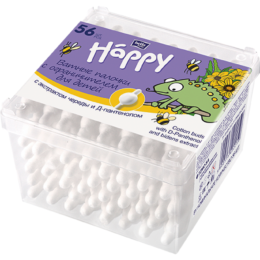 Изображение товара BELLA BABY HAPPY Ватные палочки с ограничителем с экстрактом череды и Д-пантенолом, 56 шт