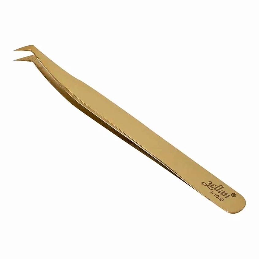 Изображение товара JACKS.BEAUTY Пинцет для наращивания ресниц "сапожок" L ручная заточка, цвет: золотой, 1 цвет