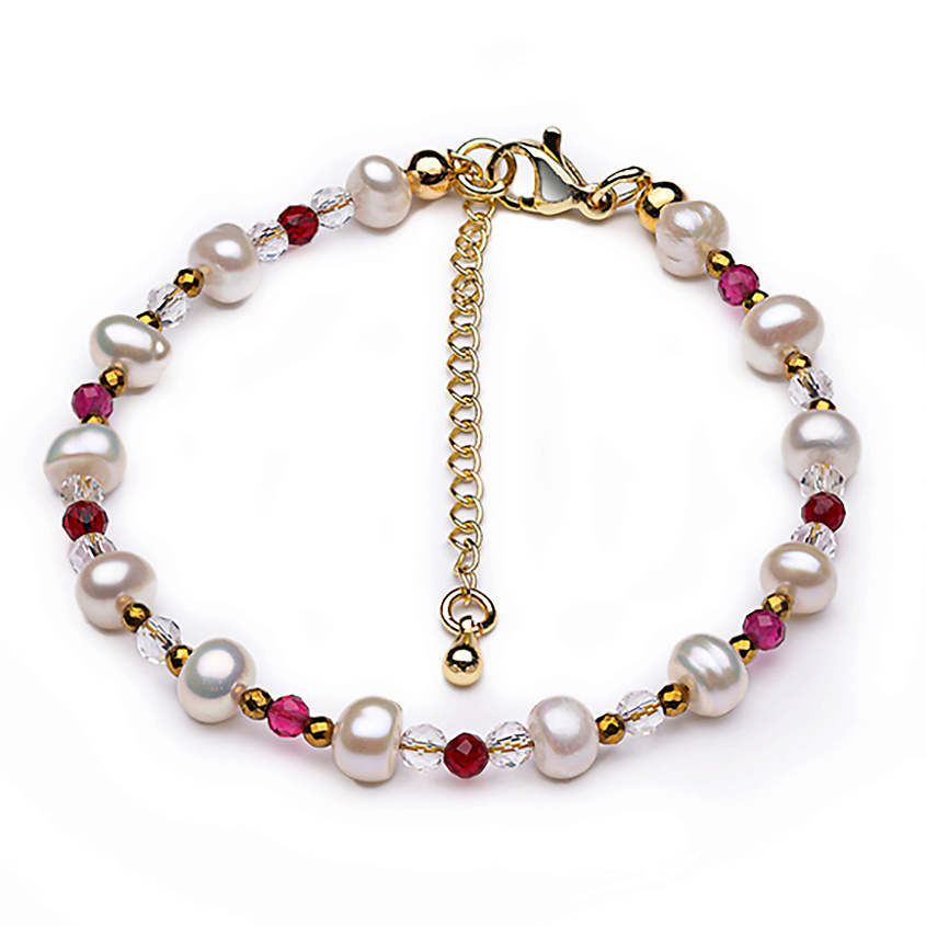 Изображение товара Женский браслет из натурального жемчуга с цирконами и шпинелью 17,5+5 см