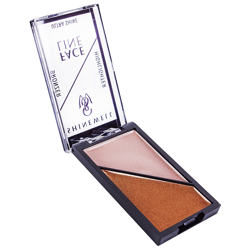 Изображение товара SHINEWELL Двойная палетка Хайлайтер и бронзер для лица, 03 розовый перламутр, золотая бронза